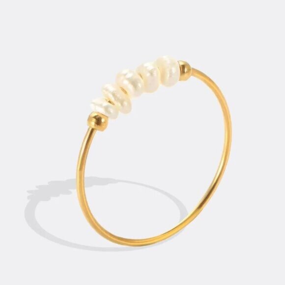 Dainty Pearl Ring Freshwater Pearl Gold Ring Waterproof Gold Ring Stacking ring - Picture 9 of 10